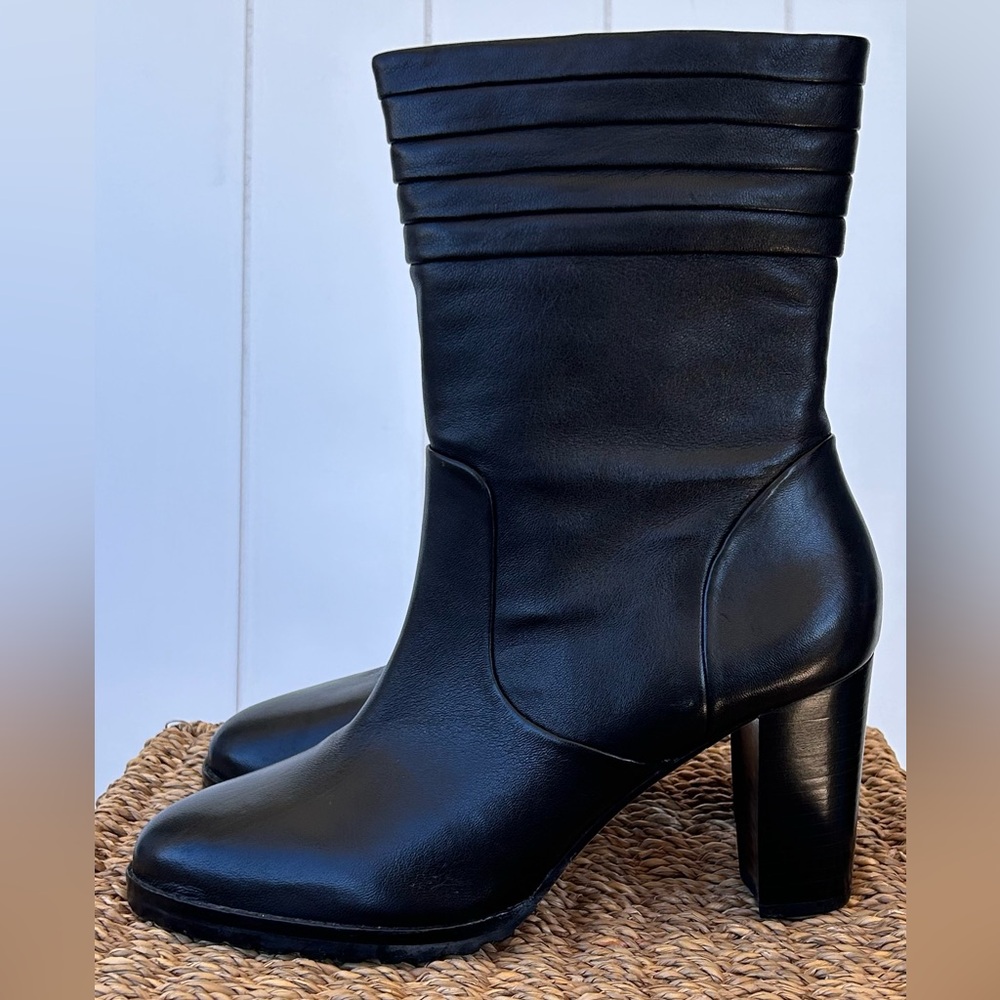 Johnston & Murphy Women’s‎ Leather Platform Booties Block Heel Black Size 9M